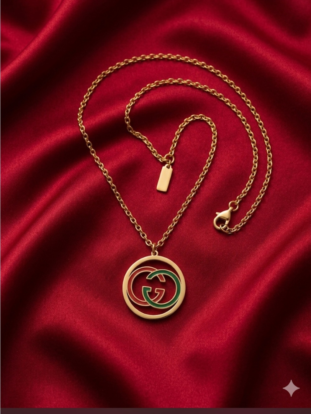 Fashion Jewelry Gold-Tone Double G Pendant Necklace with Green and Red Accents